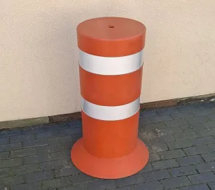 Słupek parkingowy blokujący ostrzegawczy | PCV, 90 cm, na stopie, gruby, szeroki